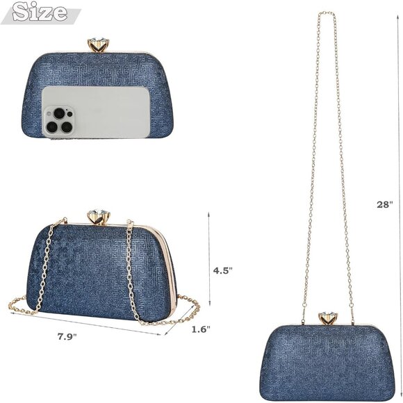 ⚡ Women\'s Blue Elegant Rhinestone Formal Events Unique Clutch Chain Strap Bag